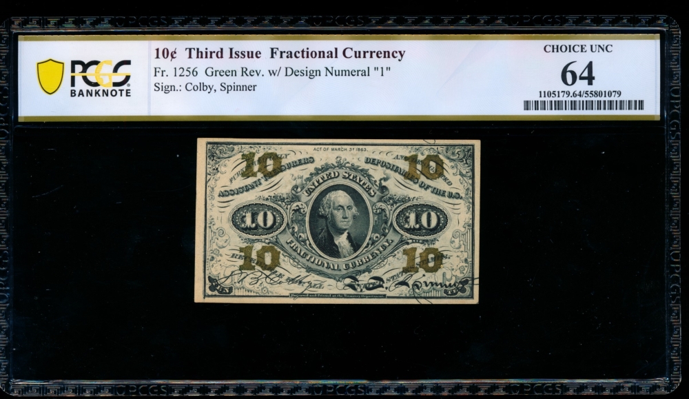 Fr. 1256  $0.10  Fractional Third Issue; Green Back, 