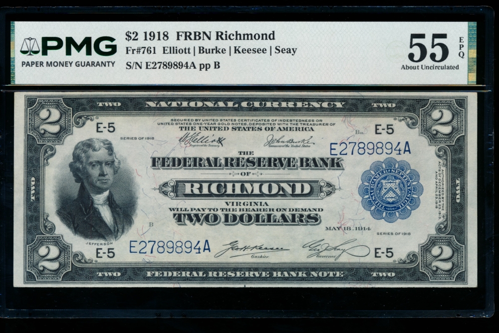 Fr. 761 1918 $2  FRBN Richmond PMG 55EPQ E2789894A