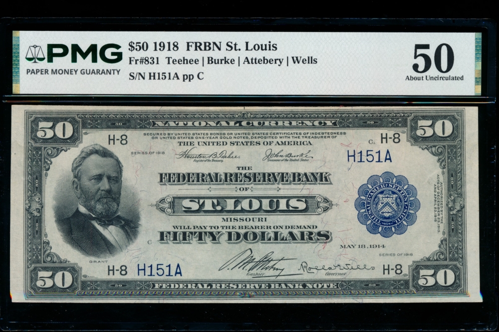 Fr. 831 1918 $50  FRBN Saint Louis PMG 50 H151A