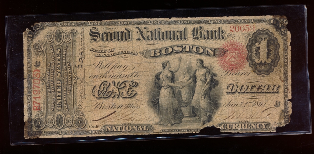 Fr. 380a 1865 $1  National: Original Series Ch #322 The Second National Bank of Boston, Massachusetts G 20059